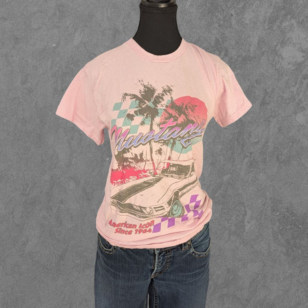 Ford Mustang Graphic Tee Retro 90s Pink Short Sleeve S